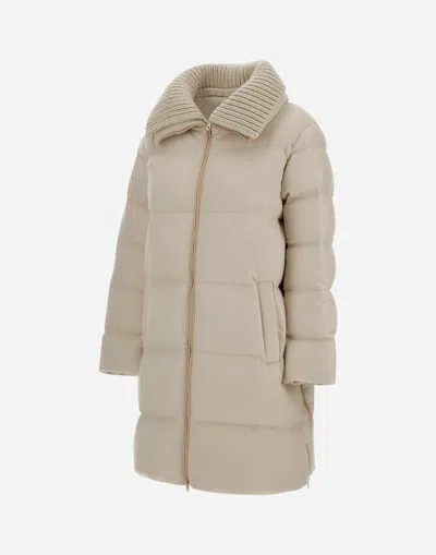 Herno Long Jacket In Cashmere And Silk In Neutral