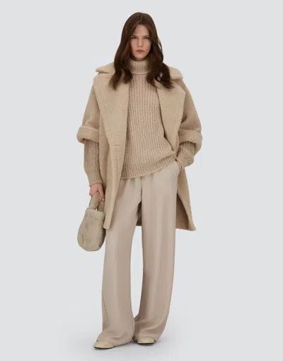 Herno Double-breasted Coat In Melange Teddy In Neutral