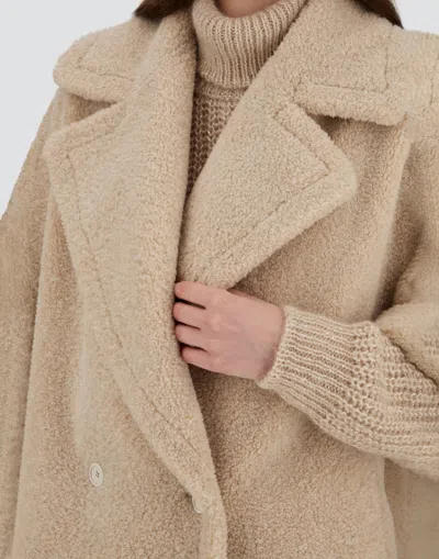 Herno Double-breasted Coat In Melange Teddy In Neutral