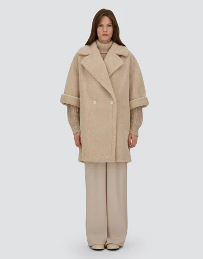 Herno Double-breasted Coat In Melange Teddy In Neutral