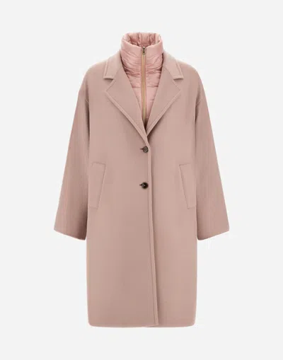 Herno Coat In Velour Wool Cloth And Nylon Ultralight In Pink