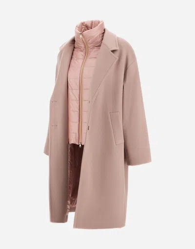 Herno Coat In Velour Wool Cloth And Nylon Ultralight In Pink