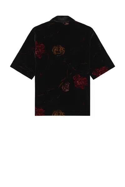 Amiri Floral Velveteen Camp Shirt In Black