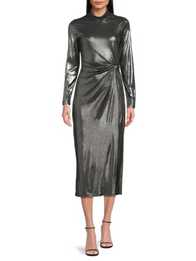 Tommy Hilfiger Women's Metallic Sheath Midi-dress In Gray