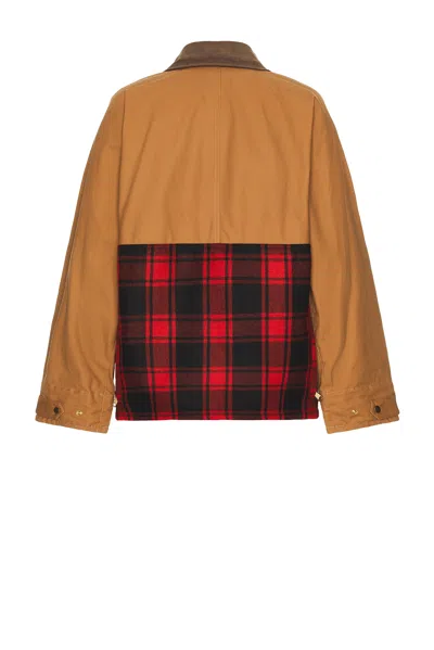 Junya Watanabe Cotton Canvas Jacket With Wool Back Insert And Corduroy Collar In Brown