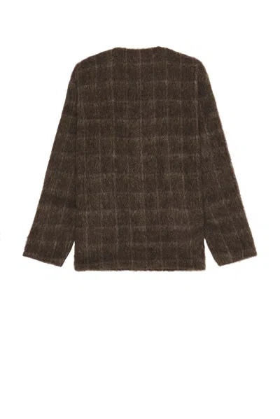 Our Legacy Embroidered Wool Blend V-neck Cardigan With Front Pockets In Brown