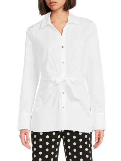 Halston Women's Tie-front Cotton Button-up Shirt In White