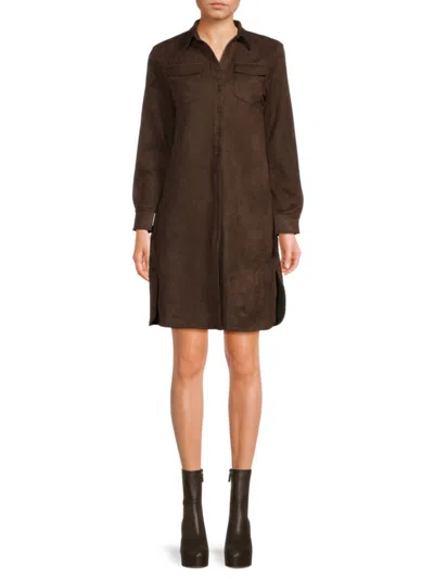 Saks Fifth Avenue Women's Faux Suede Button-front Shirtdress In Brown