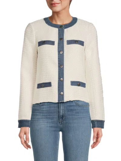 Saks Fifth Avenue Women's Mixed-media Round Neck Jacket In White