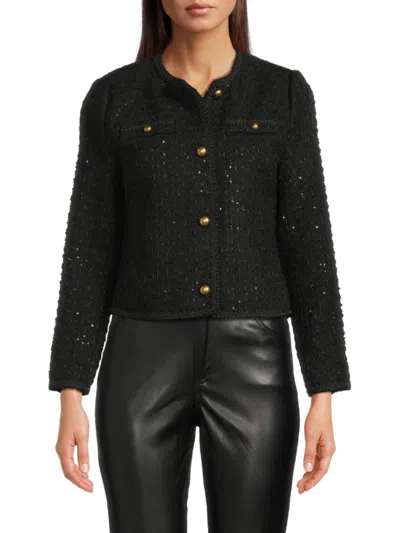 Saks Fifth Avenue Women's Braided Trim Tweed Jacket In Black