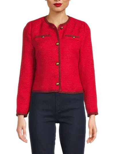 Saks Fifth Avenue Women's Braided Trim Tweed Jacket In Red
