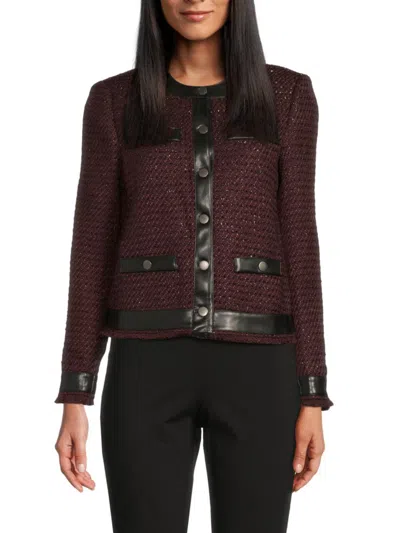 Saks Fifth Avenue Women's Faux Leather-trim Tweed Jacket In Brown