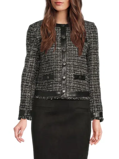 Saks Fifth Avenue Women's Faux Leather-trim Tweed Jacket In Multi