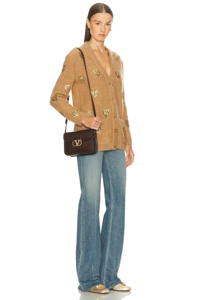 Valentino Garavani 9 To 5 Flap Leather Saddle Shoulder Bag In Oak Brown