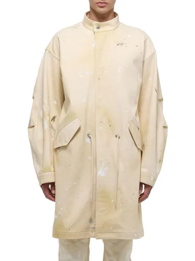 Helmut Lang Men's Paint Splatter Denim Parka In Ecru Painter