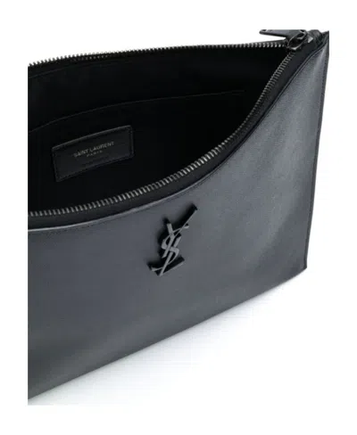 Saint Laurent Rectangular Pebbled Leather Clutch Bag In Black