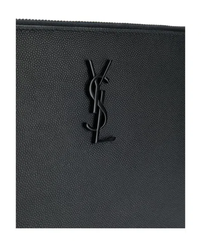 Saint Laurent Rectangular Pebbled Leather Clutch Bag In Black