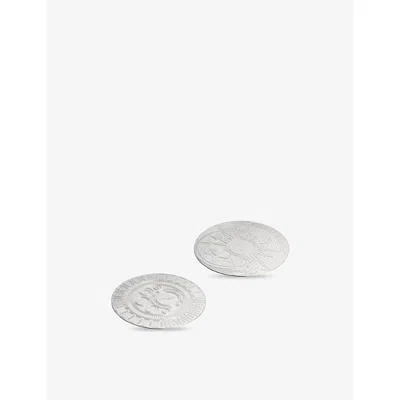Christofle Palladium Engraved Coasters Set Of Two Coasters In White