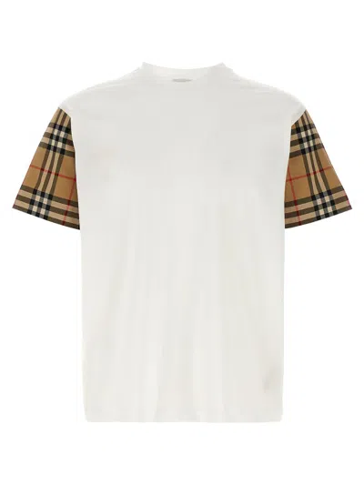 Burberry Women White T-shirt With Vintage Check Motif On The Sleeves In Cotton Woman