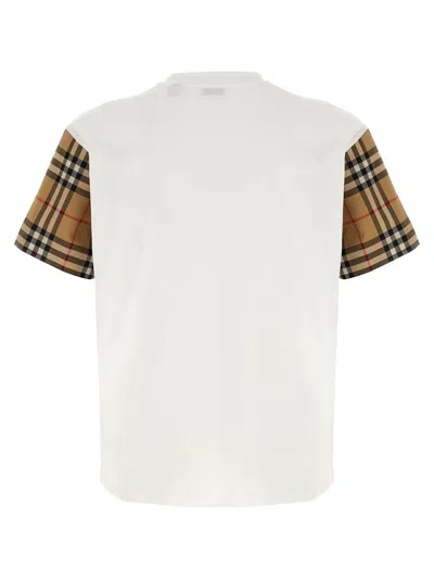 Burberry Women White T-shirt With Vintage Check Motif On The Sleeves In Cotton Woman