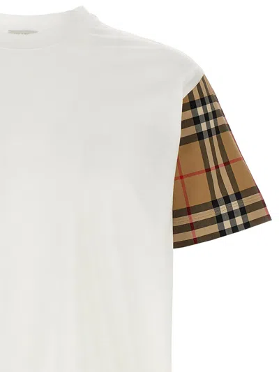 Burberry Women White T-shirt With Vintage Check Motif On The Sleeves In Cotton Woman
