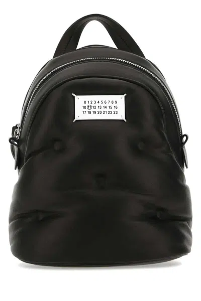 Maison Margiela Compact Napa Leather Backpack With Silver Chain Detail In Black