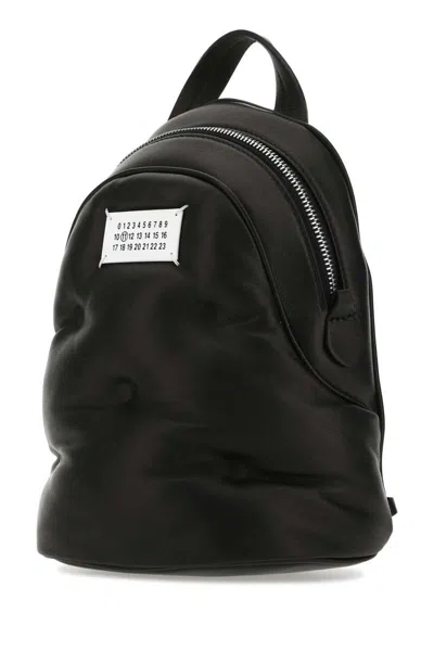 Maison Margiela Compact Napa Leather Backpack With Silver Chain Detail In Black