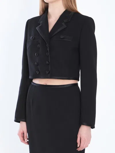 Dolce & Gabbana Cropped Double-breasted Black Jacket In Black