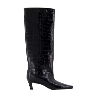 Totême Brown Crocodile-embossed Leather Boots In Black