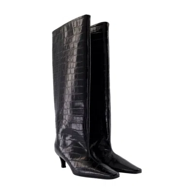 Totême Brown Crocodile-embossed Leather Boots In Black