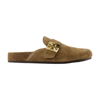 Tory Burch Mellow Suede Buckle Slide Mules In Brown