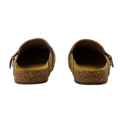 Tory Burch Mellow Suede Buckle Slide Mules In Brown