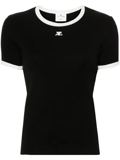 Courrèges Signature Contrast Cotton T-shirt In Black