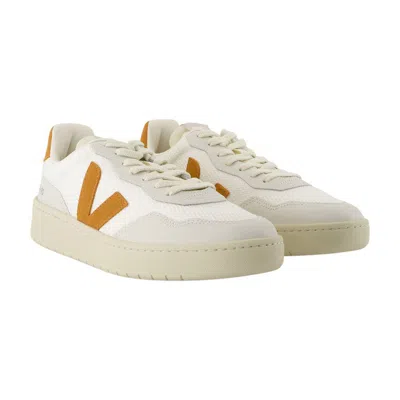 Veja V-90 Leather Sneaker In Neutral
