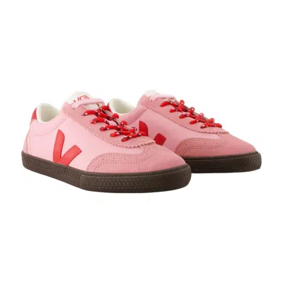 Veja Volley Leather Sneaker In Guimauve Pekin Eagle In Pink
