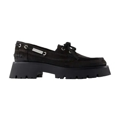 Alexander Wang Brown Waxed Suede Carson Boat Loafers In Black