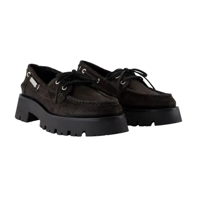 Alexander Wang Brown Waxed Suede Carson Boat Loafers In Black
