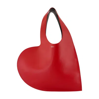 Coperni Heart-shaped Red Leather Tote With Silver Logo Print In Red