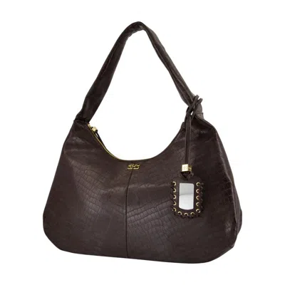 Ganni Xxl Croc-embossed Leather Shoulder Bag In Brown