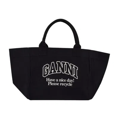 Ganni Women Recycled Cotton Xxl Tote Bag In Black