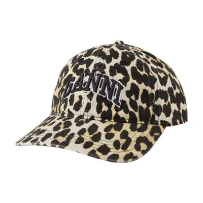 Ganni Leopard-print Canvas Baseball Cap Women In Neutral