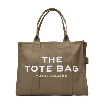 Marc Jacobs Structured Cotton Tote Bag With Bold Lettering In Brown