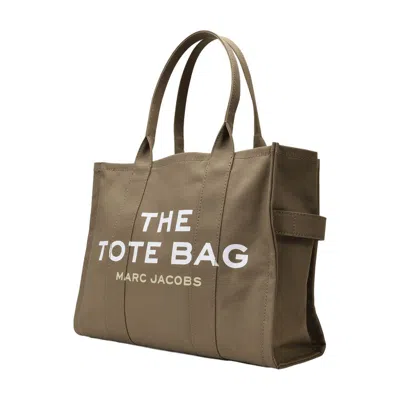 Marc Jacobs Structured Cotton Tote Bag With Bold Lettering In Brown