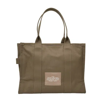 Marc Jacobs Structured Cotton Tote Bag With Bold Lettering In Brown