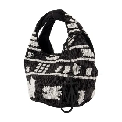 Jw Anderson Mini Beaded Shoulder Bag With Abstract Patterns In Black