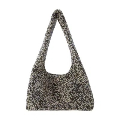 Kara Crystal Mesh Rhinestone Beaded Shoulder Bag In Gray