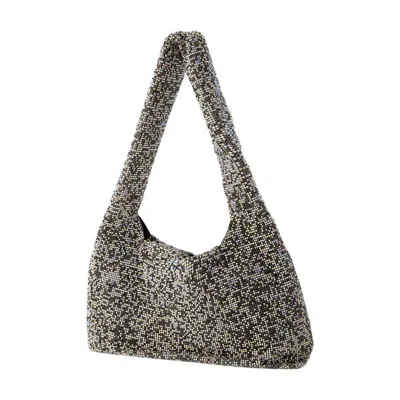 Kara Crystal Mesh Rhinestone Beaded Shoulder Bag In Gray