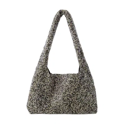 Kara Crystal Mesh Rhinestone Beaded Shoulder Bag In Gray