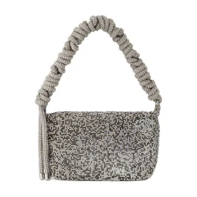 Kara Structured Rhinestone Shoulder Bag With Woven Jewel Handle In Gray