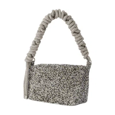 Kara Structured Rhinestone Shoulder Bag With Woven Jewel Handle In Gray